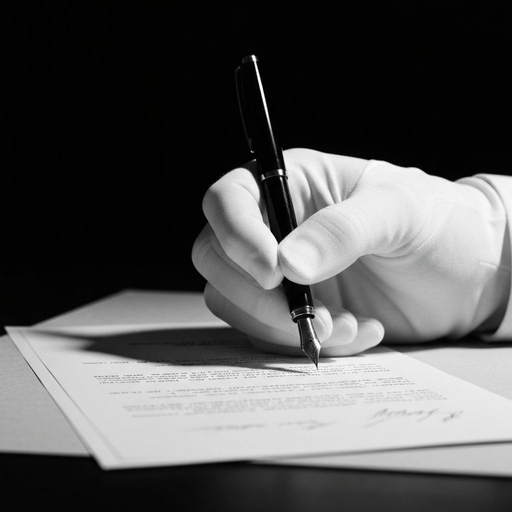 Mão assinando documento